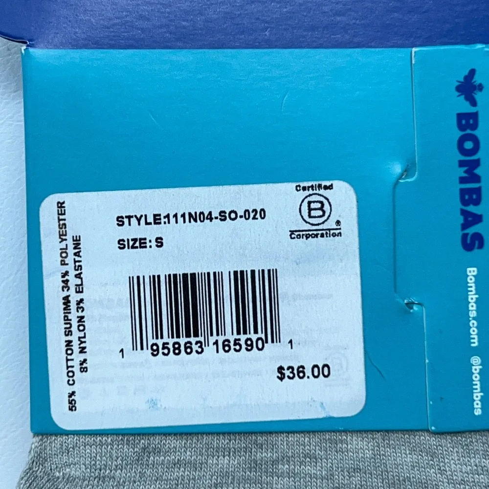 Bombas Womens Small Grey Lightweight No Show Socks NWT